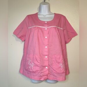 Anthony Richards Pink Button-Front Blouse w Embroidered Pockets Size M